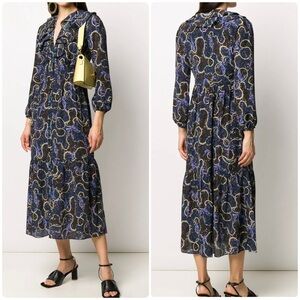 New! Saloni Ginny Midi Silk Crepe De Chine Dress in Cosmo Dancers 💫✨ US 4 NWT!